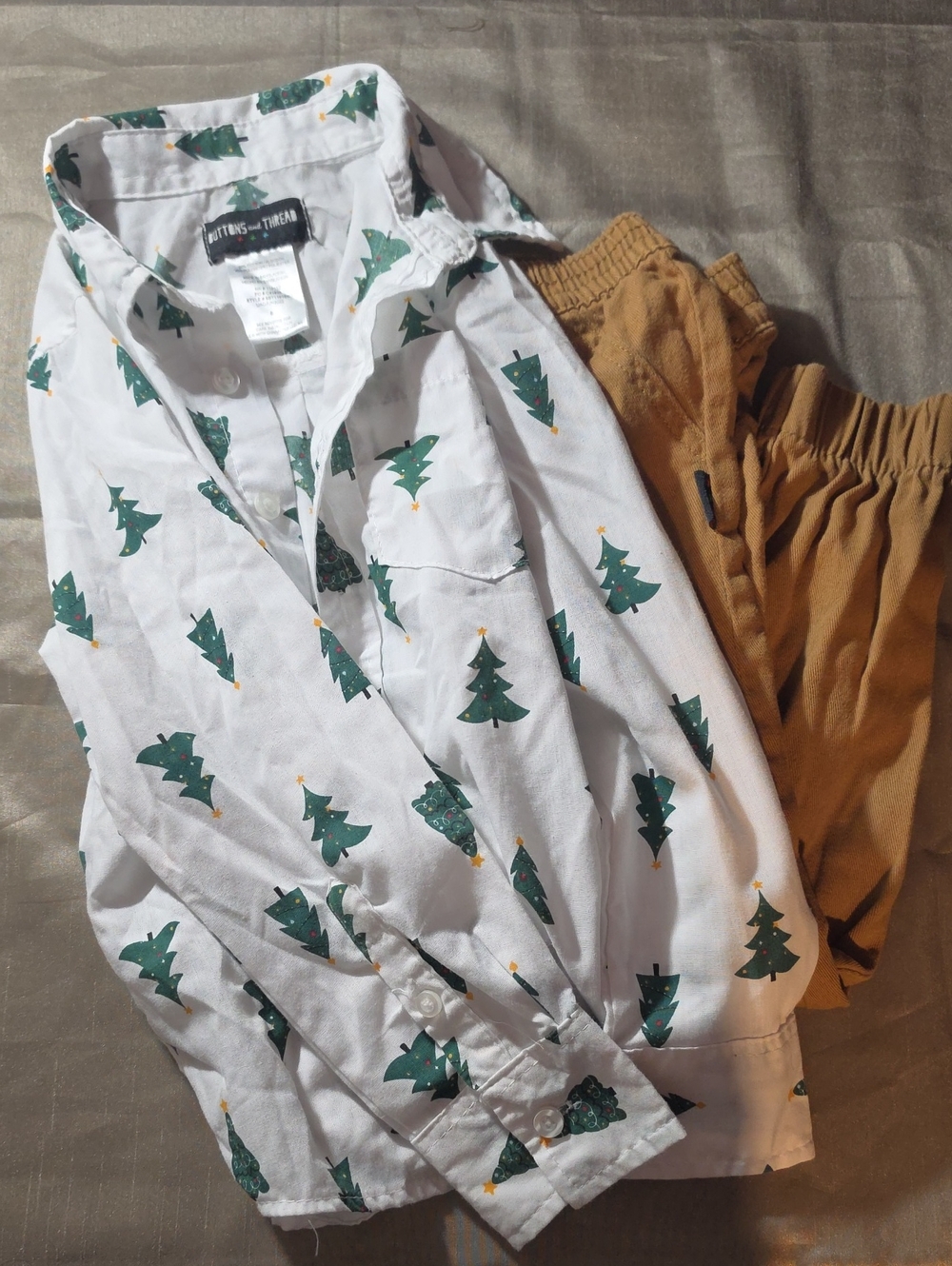 White Button-Up Shirt with Green Tree Print
